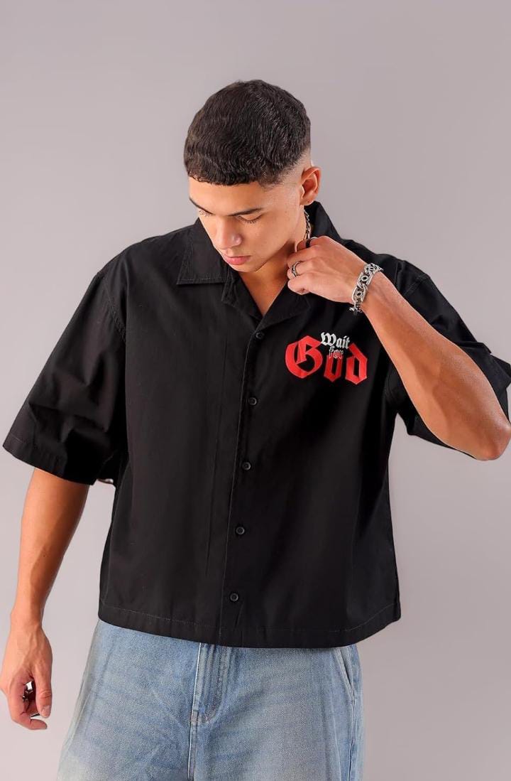 The Indian Garage Co Men’s Cotton Boxy Fit Graphic Print Half Sleeve Cuban Collar Cropped Streetwear Shirt