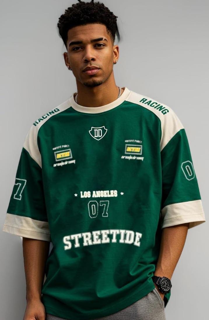 THALASI Men’s Cotton Jersey Oversized T-Shirt | Sports Jersey Style, Half Sleeve Round Neck, Baggy Korean Fit - Gravityz Fashion Shop