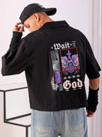 The Indian Garage Co Men’s Cotton Boxy Fit Graphic Print Half Sleeve Cuban Collar Cropped Streetwear Shirt - Gravityz Fashion Shop