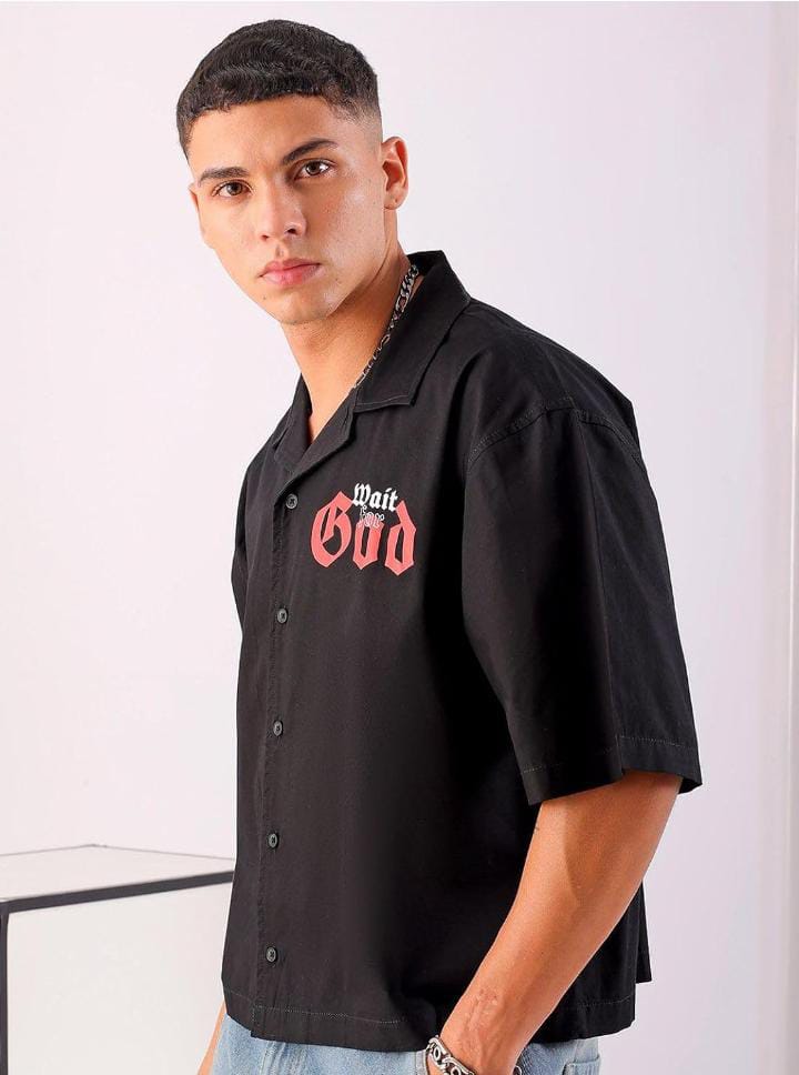 The Indian Garage Co Men’s Cotton Boxy Fit Graphic Print Half Sleeve Cuban Collar Cropped Streetwear Shirt