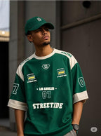 THALASI Men’s Cotton Jersey Oversized T-Shirt | Sports Jersey Style, Half Sleeve Round Neck, Baggy Korean Fit - Gravityz Fashion Shop