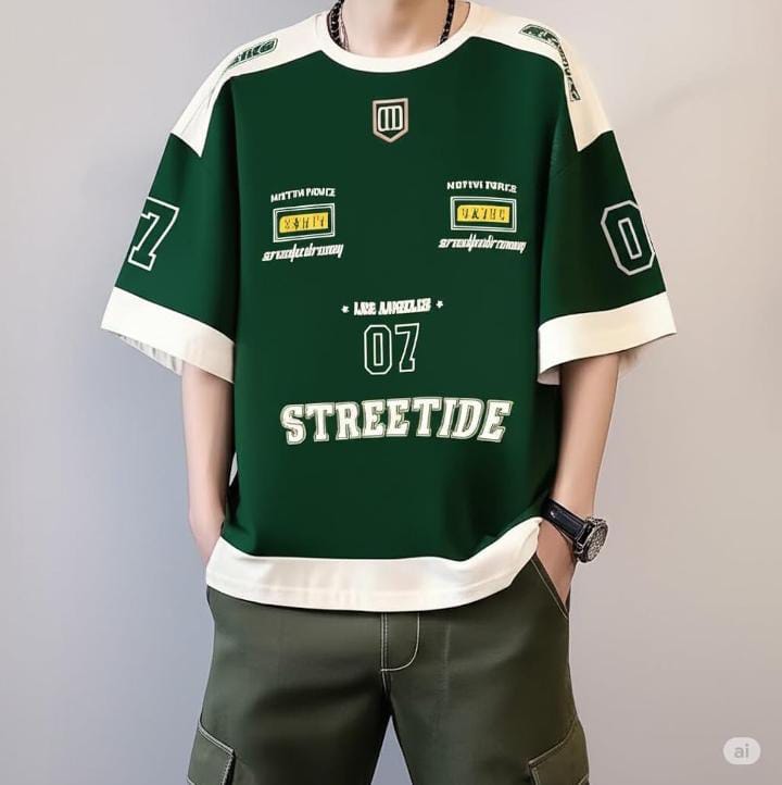 THALASI Men’s Cotton Jersey Oversized T-Shirt | Sports Jersey Style, Half Sleeve Round Neck, Baggy Korean Fit